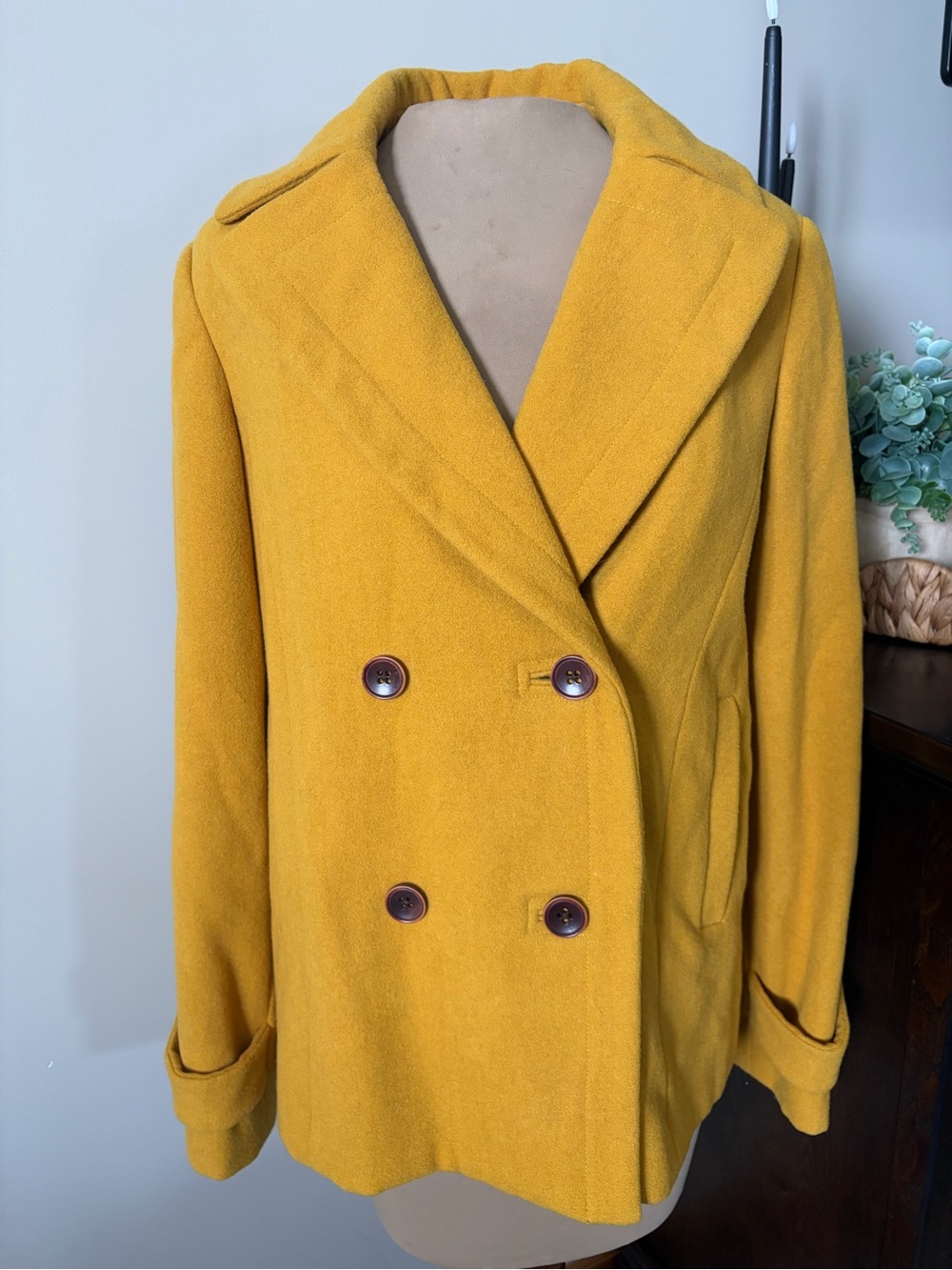 Tommy Hilfiger Mustard Yellow Double-Breasted Peacoat